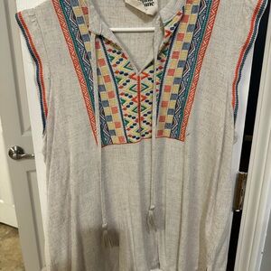 Savanna Jane Beige Tunic with Colorful Embroidery